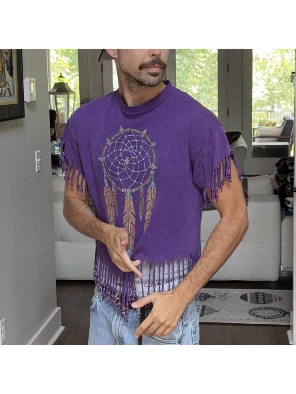 Vintage 90s Purple Dreamcatcher Beaded Fringe Tee 🪶